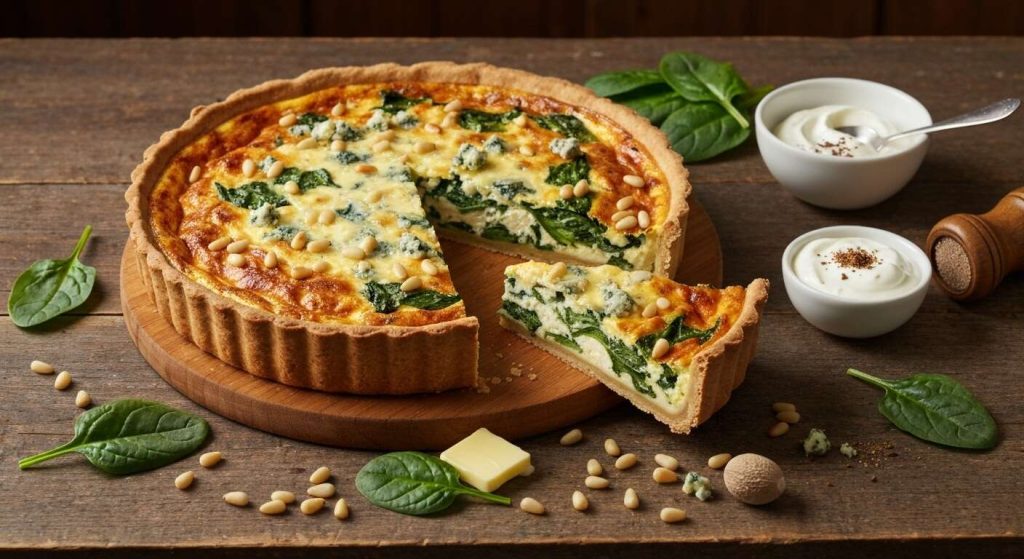 Délicieuse quiche au bleu, épinards et pignons de pin : recette facile et savoureuse