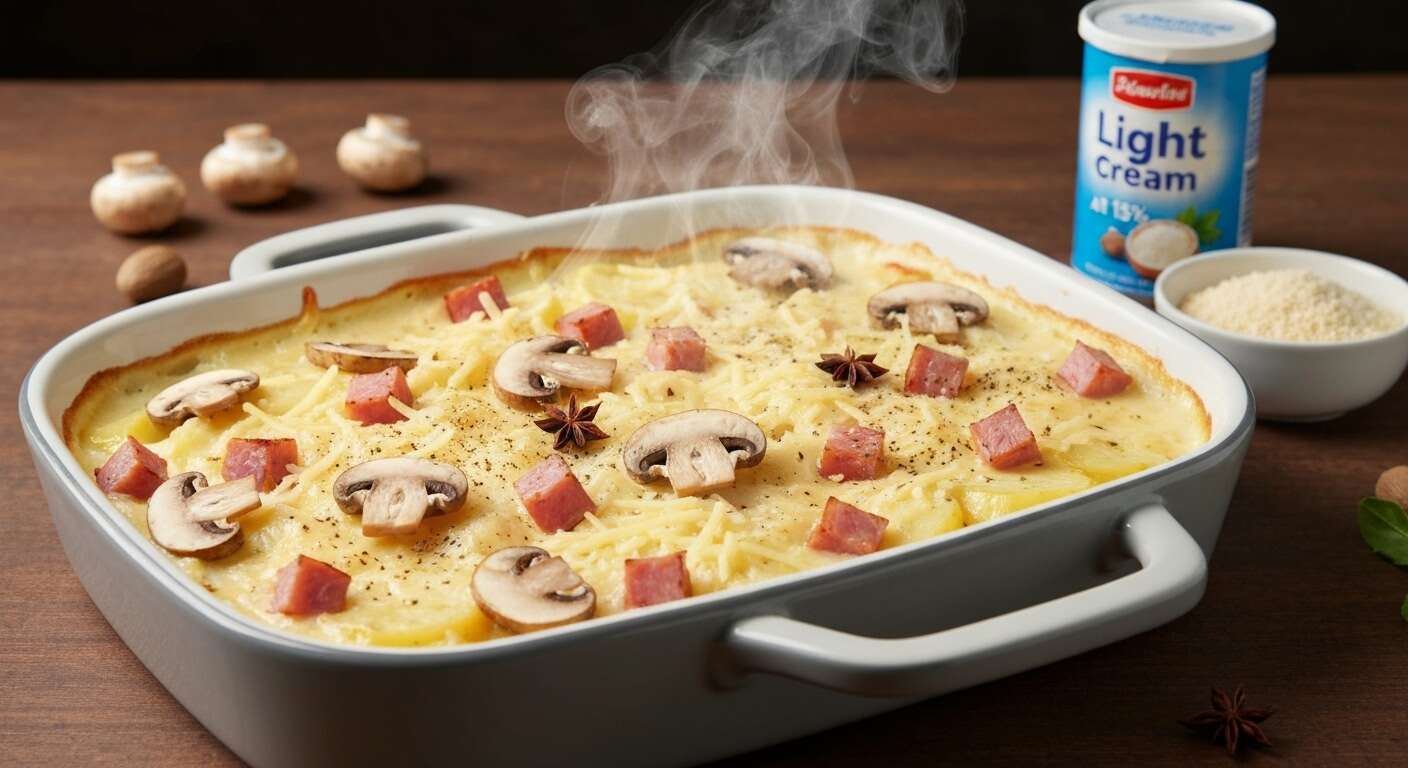 Gratin léger aux champignons et jambon : recette savoureuse et facile