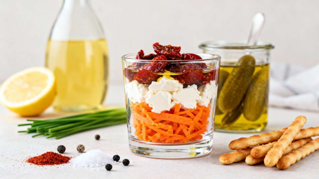 Verrines de crudités au fromage frais : recette facile et savoureuse
