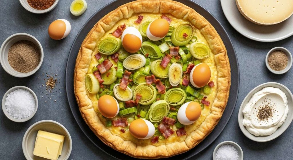 Recette de tarte aux poireaux, fromage et bacon : délicieuse et facile