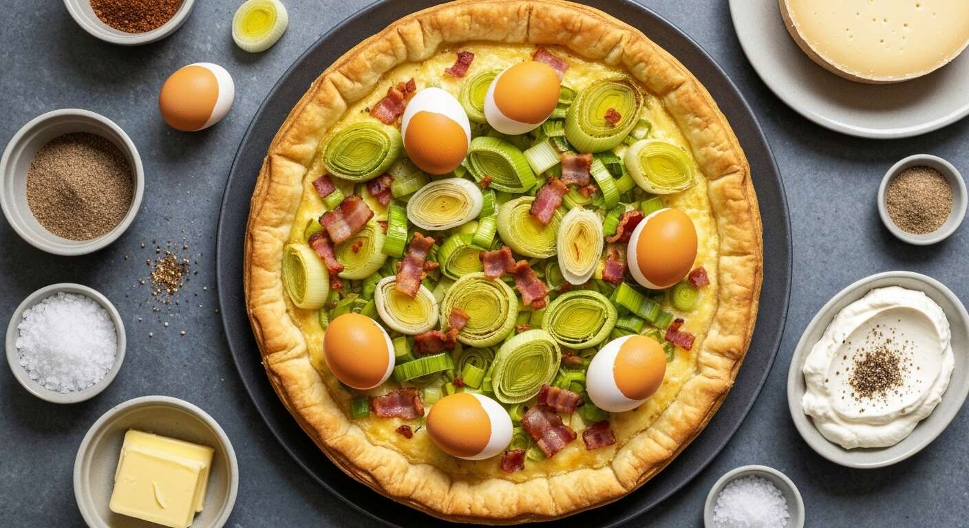 Recette de tarte aux poireaux, fromage et bacon : délicieuse et facile