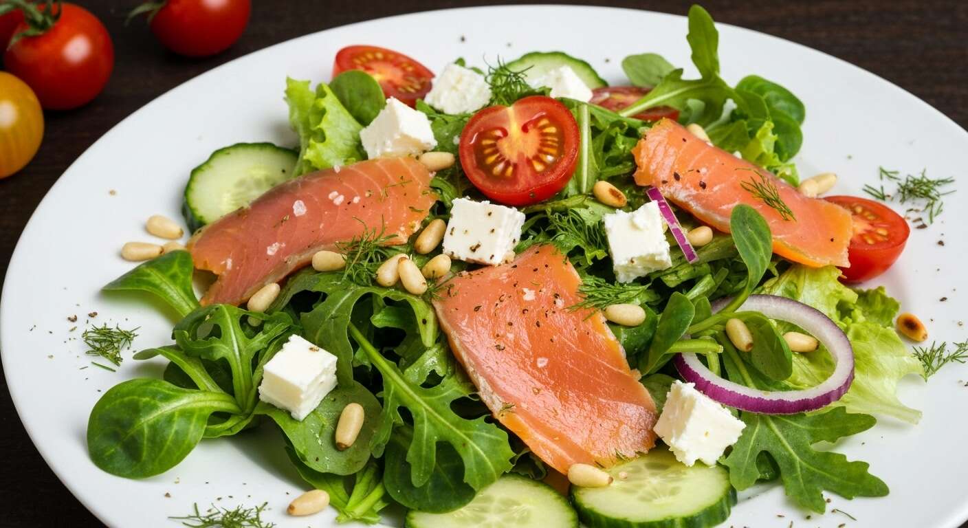 Salade au saumon fumé et fromage de brebis : recette savoureuse et facile