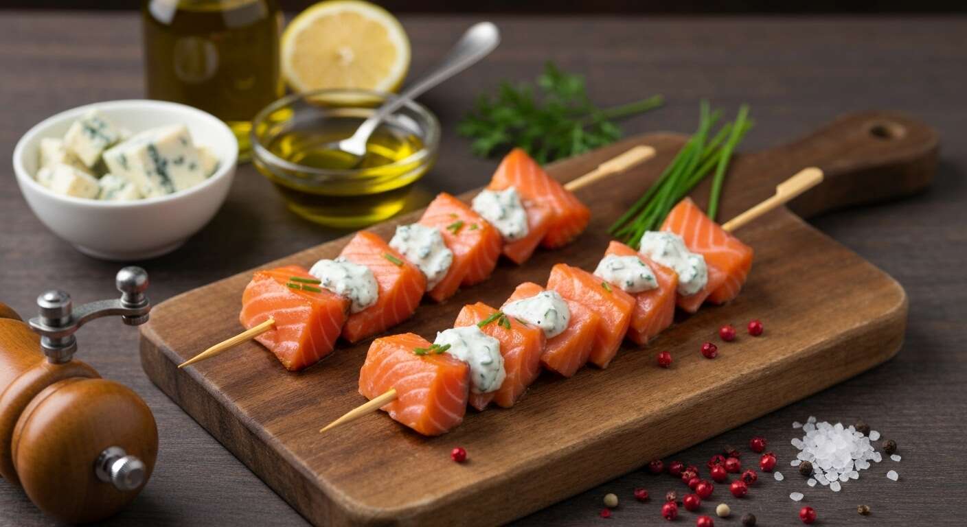Brochettes de saumon à la crème de bleu : recette savoureuse et originale