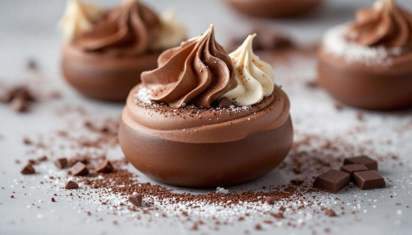 Mousses légères aux deux chocolats et meringues : recette gourmande