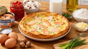 Clafoutis léger au saumon, poivron et champignons