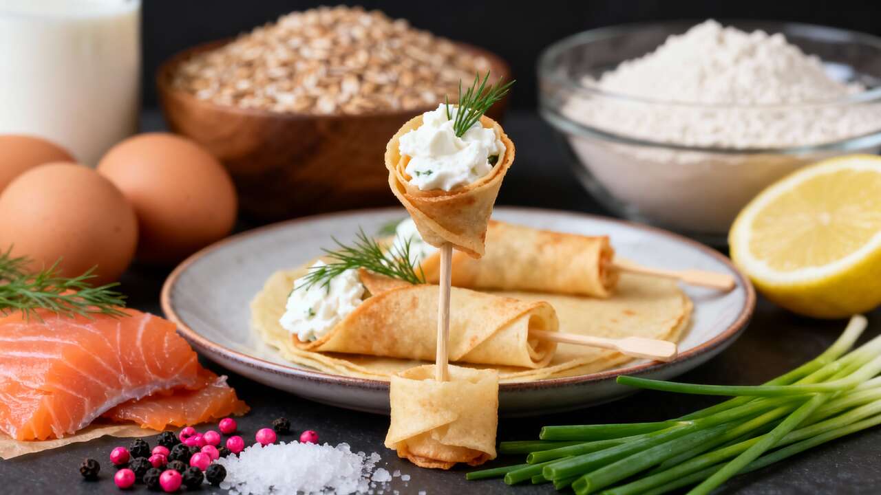 Crêpes légères en sucette au saumon et fromage frais