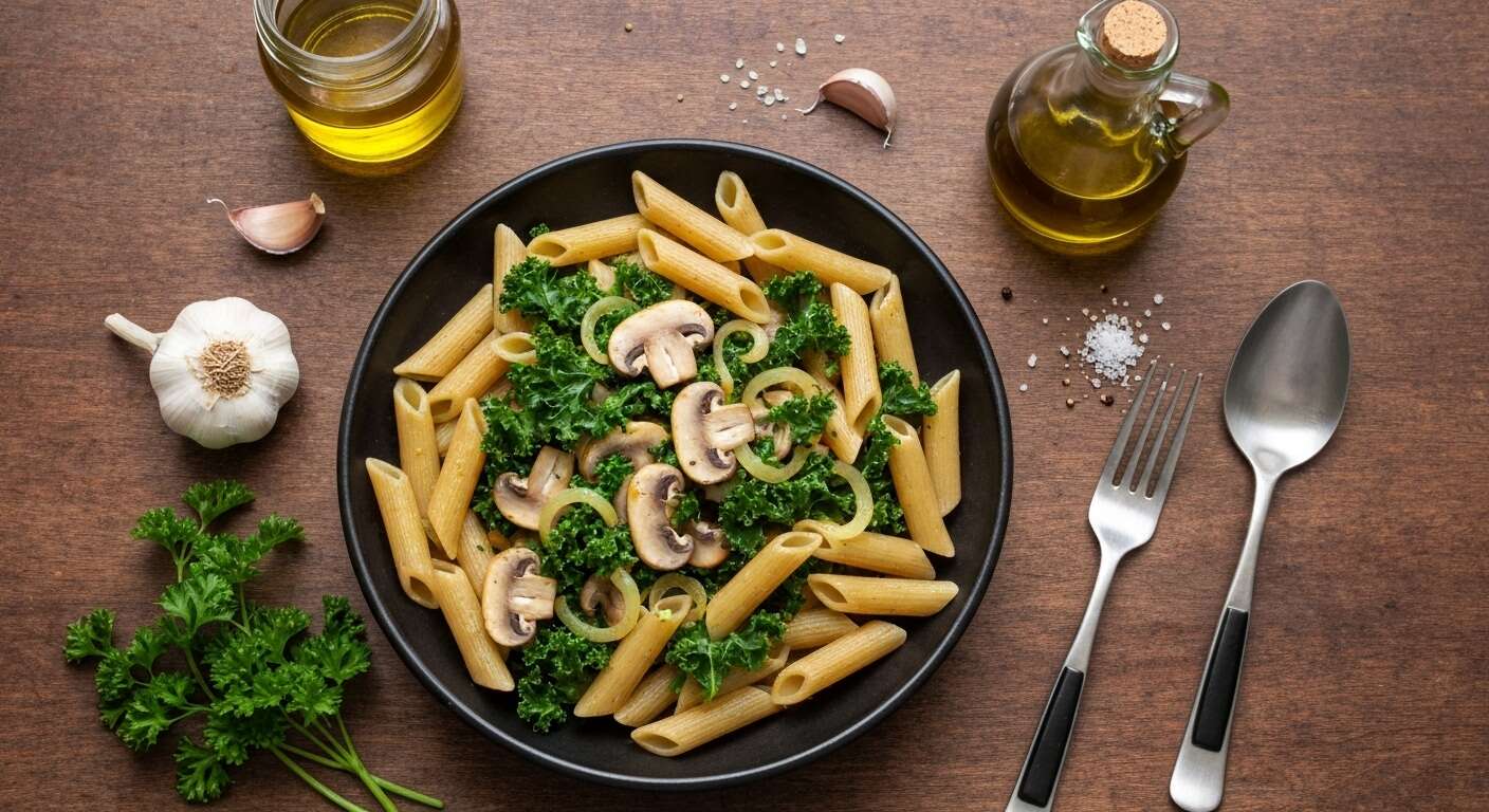 Poêlée de pâtes légère au chou et champignons : recette facile et saine