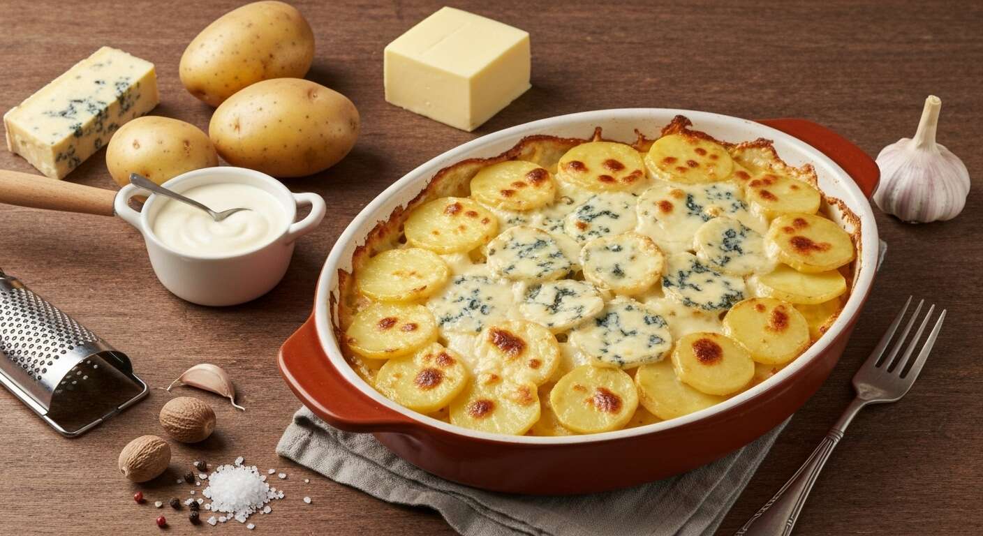 Gratin de pommes de terre au bleu : recette savoureuse