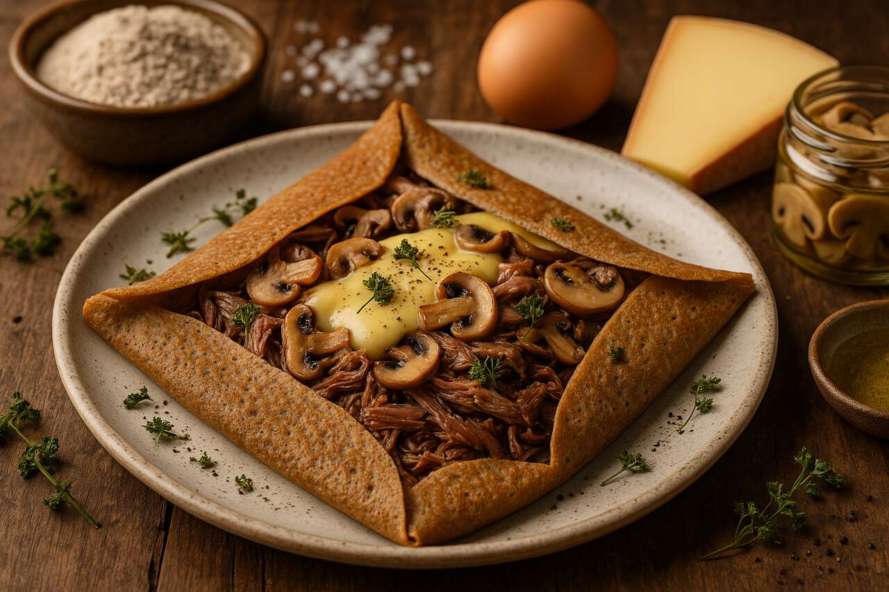 Recette de galettes au canard, champignons et raclette pour un repas savoureux