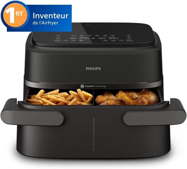 Philips Airfryer Série 1000 Panier Flexible avec Séparateur Amovible - Air Fryer 7.1L, Technologie RapidAir, 10 Modes de Cuisson, 90% de Matières Grasses en Moins, Design Compact, HomeID (NA154/00)