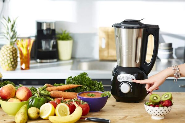 SENYA Blender Chauffant – Appareil à Soupe Chauffant et Mixant 1,5L, 5 Programmes automatiques : Velouté, Mouliné, Smoothie, Compote – Acier inoxydable, Arrêt automatique & Nettoyage facile, noir