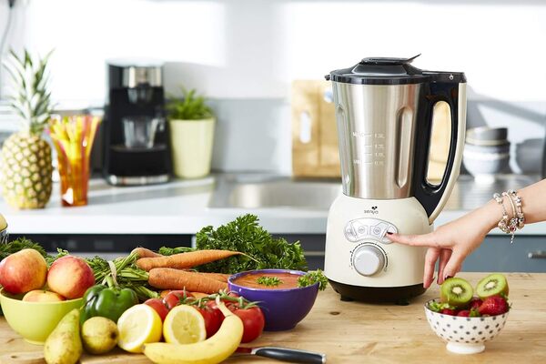 Senya Blender Chauffant Crème INOX Cook & Ice V3, Mixeur Soupe Veloutée/Moulinée, Cuisson Vapeur, Glace Pilée Smoothies, 1, 5L, 1400W, SYCP-HB008C
