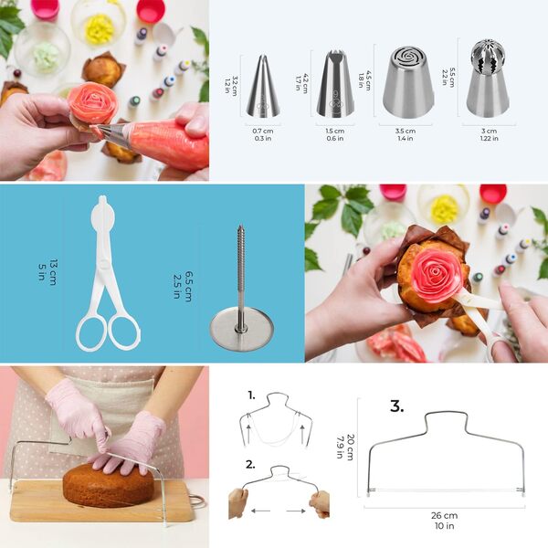 Wenburg Kit gateau patisserie debutants et professionnels - 51 pièces - Plateau tournant patisserie 360° pour la décoration gâteau - Kit pâtisserie de qualité avec accessoires (Delight)