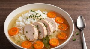 Bouillon de poulet léger : recette au riz et carottes