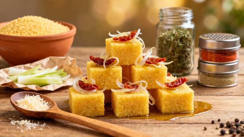 Bouchées de polenta légères à la tomate et aux poireaux : recette savoureuse