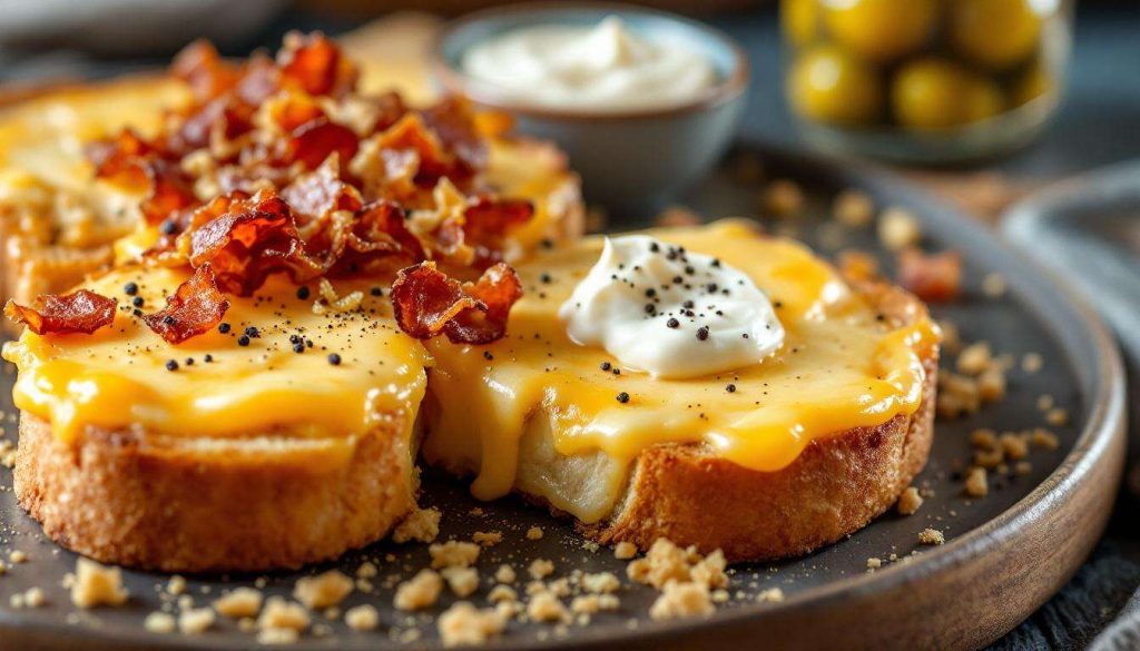 Tartine gratinée au fromage à raclette et lardons