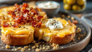 Tartine gratinée au fromage à raclette et lardons