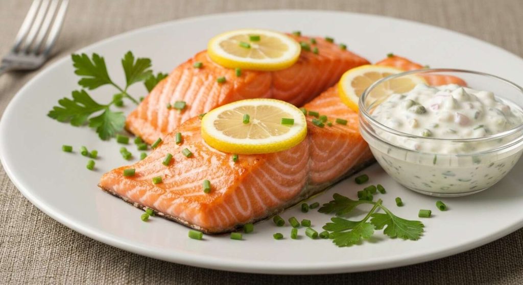 Papillotes de saumon au citron, sauce tartare légère