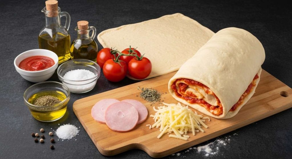 Pizza roulée au jambon et fromage : recette savoureuse