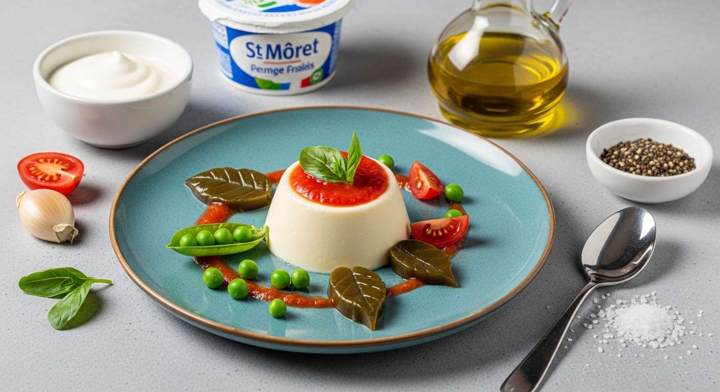 Panna Cotta Fromage Frais, crème de Tomate et Petit Pois : recette Gourmande
