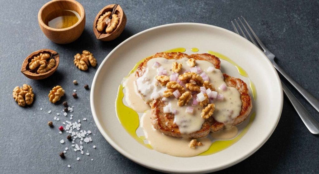 Escalopes de veau à la crème légère et aux noix hachées