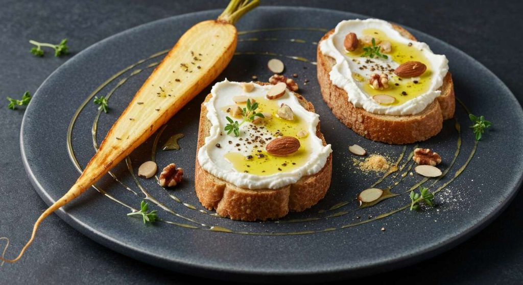 Toasts de panais rôtis au fromage frais et saveurs provençales