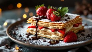 Mille-feuilles léger de Saint-Valentin : fraises et chocolat