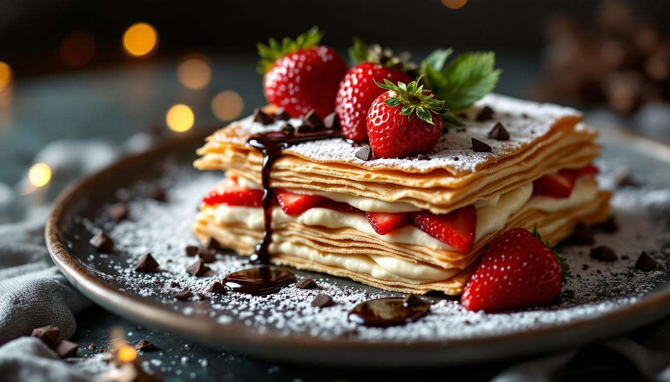 Mille-feuilles léger de Saint-Valentin : fraises et chocolat