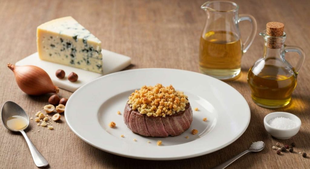 Filet mignon de veau au crumble de fromage bleu : recette gourmande