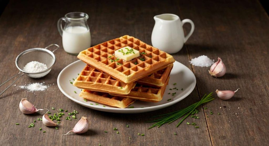 Recette de gaufres salées aux bouchées apéritives ail et fines herbes