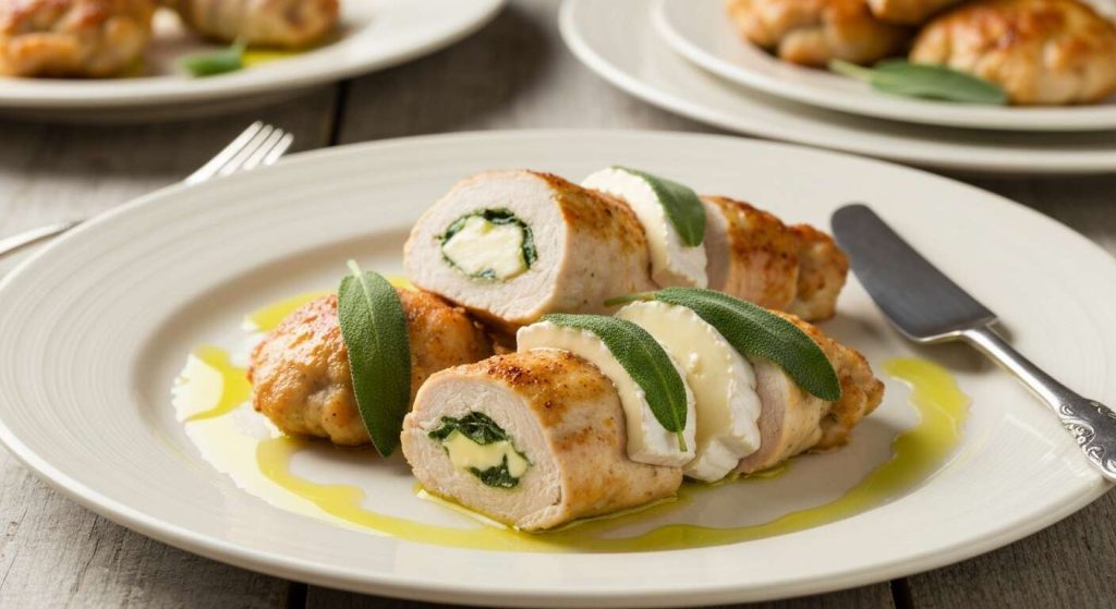 Roulés de poulet légers au camembert et à la sauge : recette savoureuse