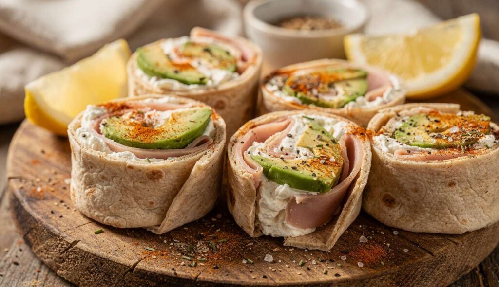 Recette de minis wraps légers : avocat, jambon et fromage