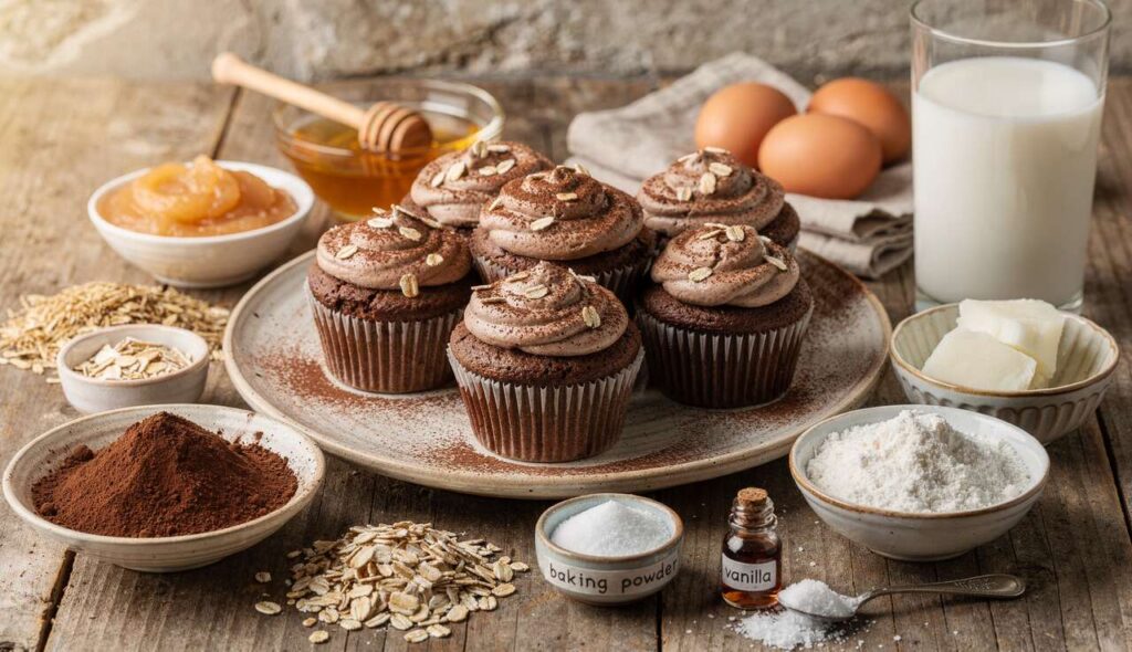 Cupcakes légers cacao et flocons d&rsquo;avoine : la recette rustique