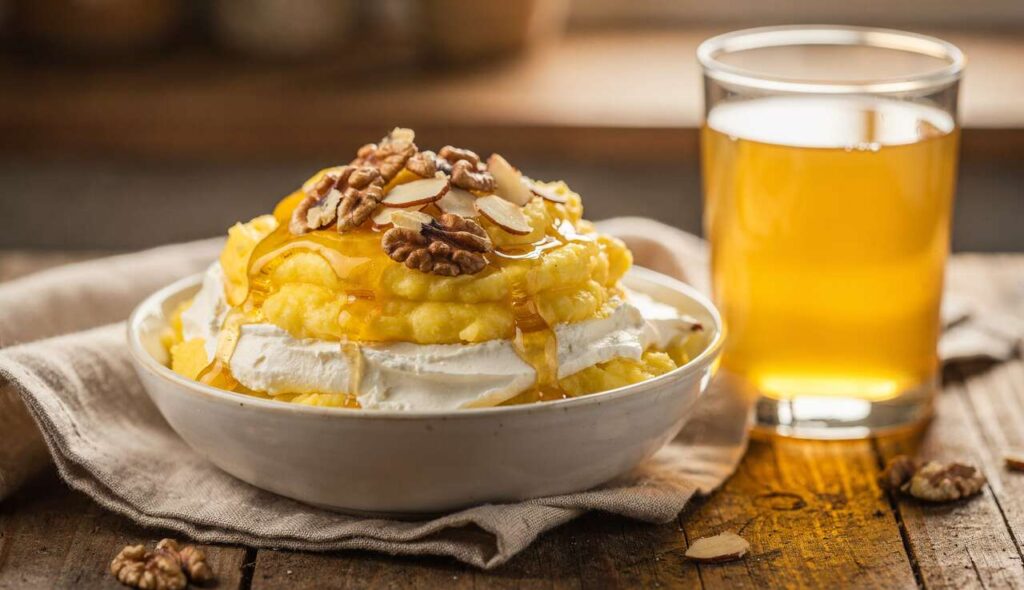 Écrasé de banane au fromage frais, jus de pomme et miel : recette gourmande