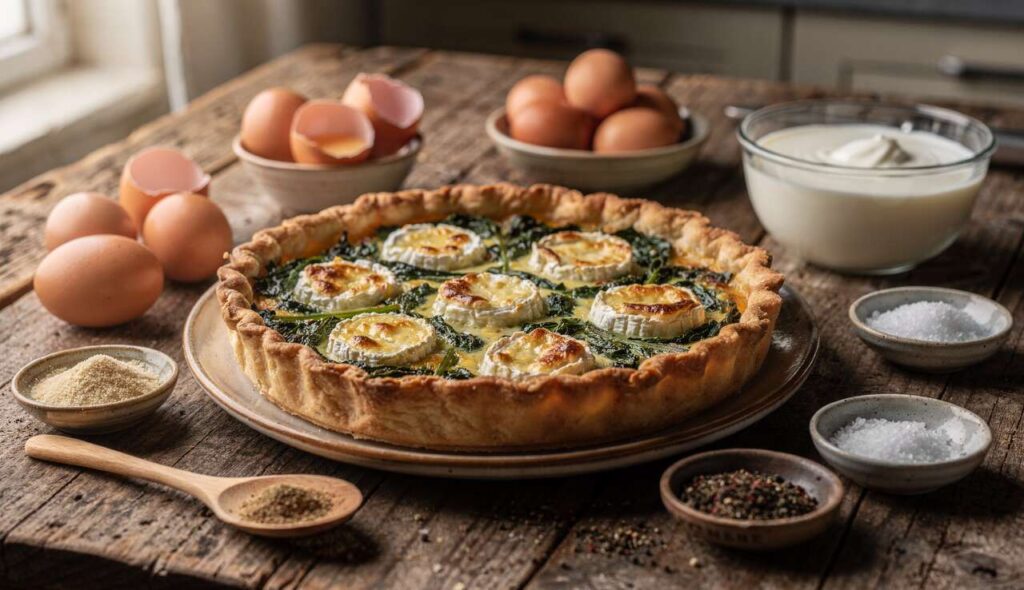 Recette tarte chèvre frais et épinards facile et savoureuse