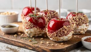 Sucettes au fromage frais et noix façon pomme d'amour