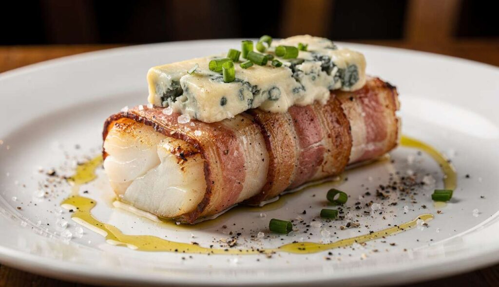 Cabillaud rôti au lard et fromage bleu : recette gourmande
