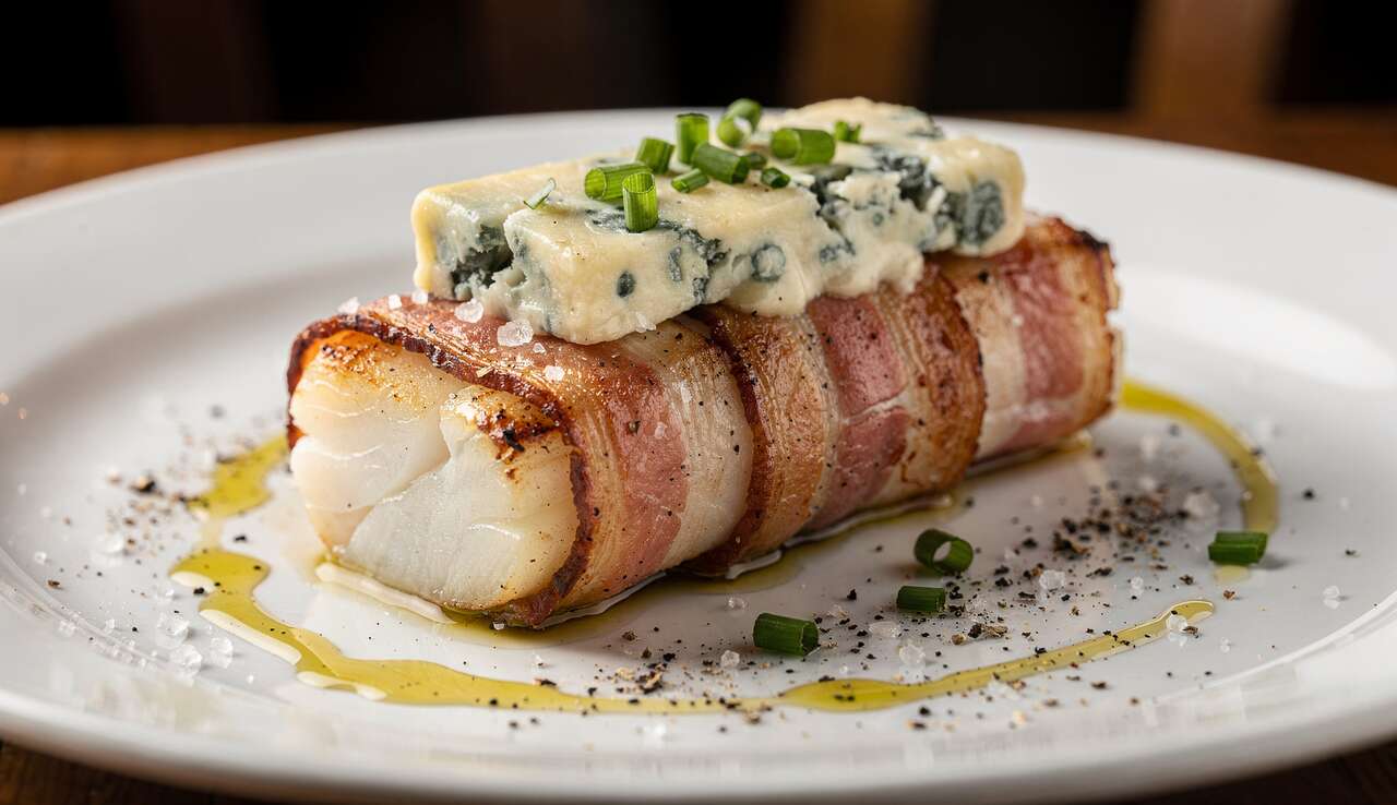 Cabillaud rôti au lard et fromage bleu : recette gourmande