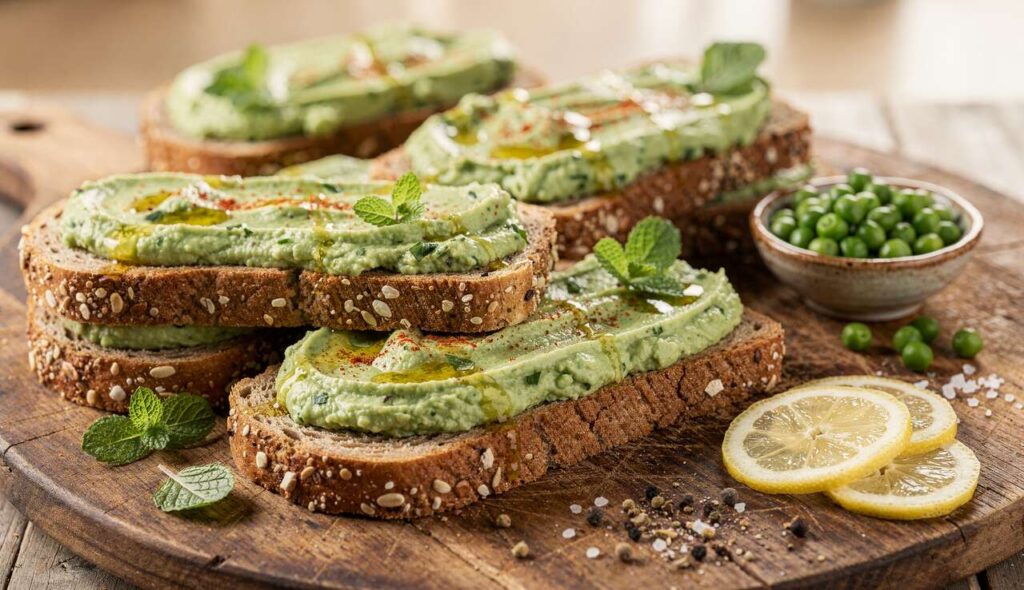 Sandwichs à la crème de petits pois et fromage frais