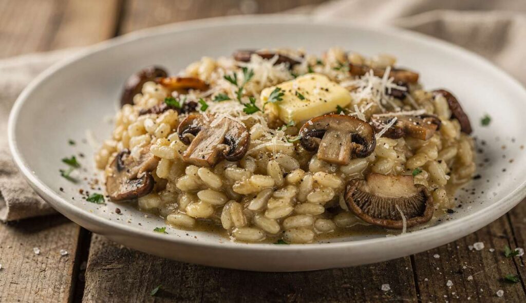 Risotto crémeux aux champignons et fromage