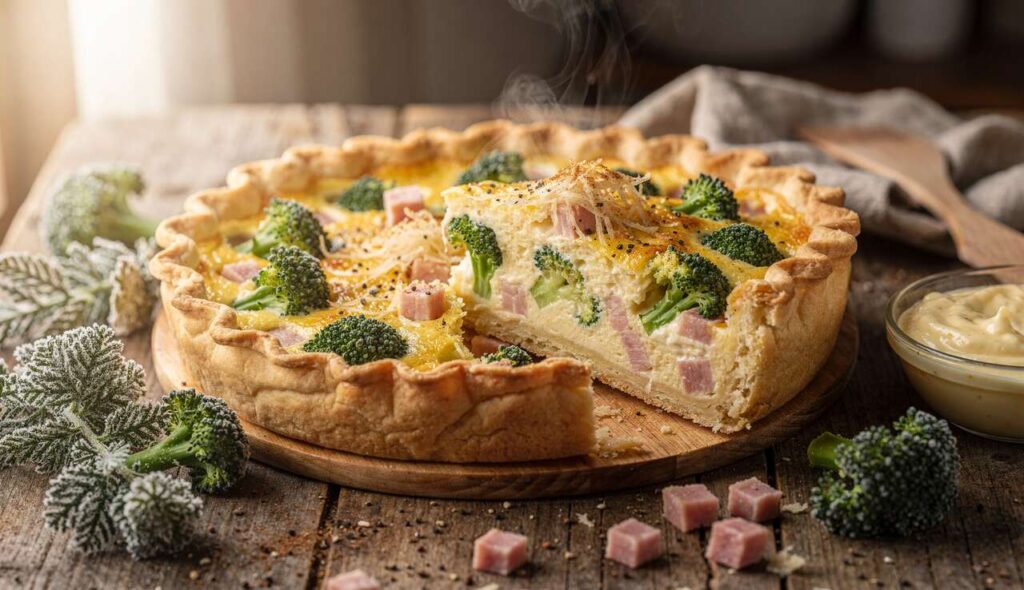 Quiche légère au brocoli et jambon fumé : recette facile et savoureuse