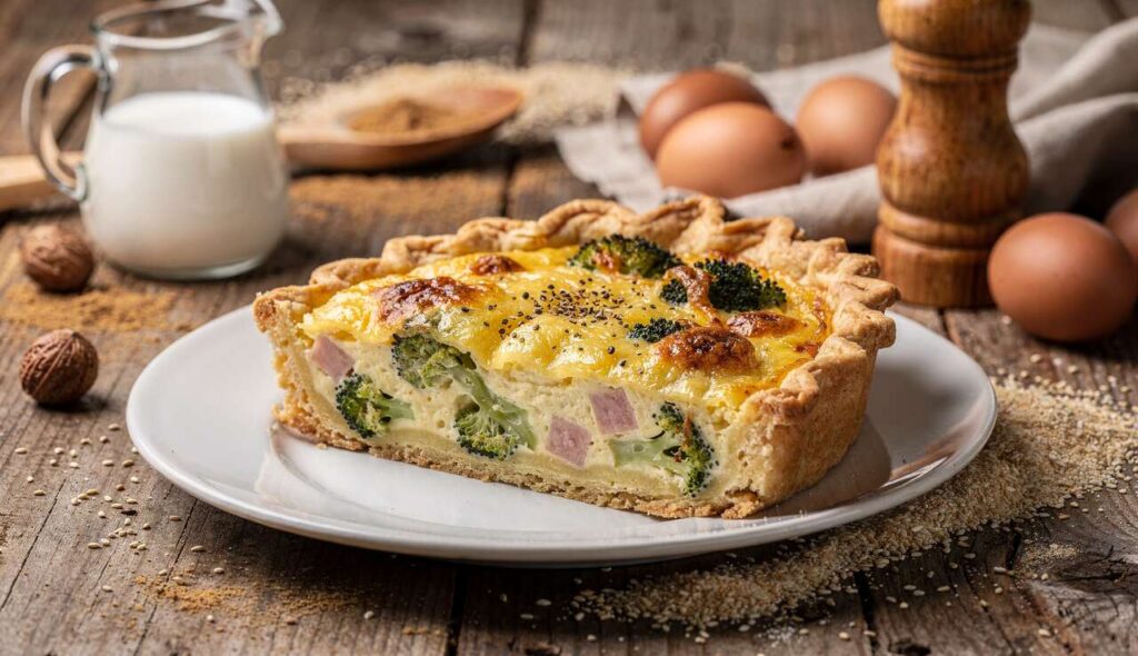 Quiche légère semoule brocoli jambon : recette facile