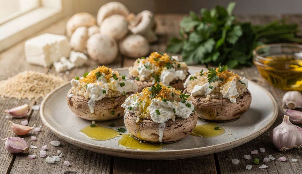 Champignons farcis au quinoa et fromage frais : recette gourmande