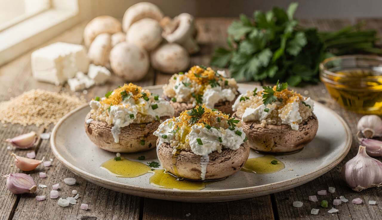 Champignons farcis au quinoa et fromage frais : recette gourmande