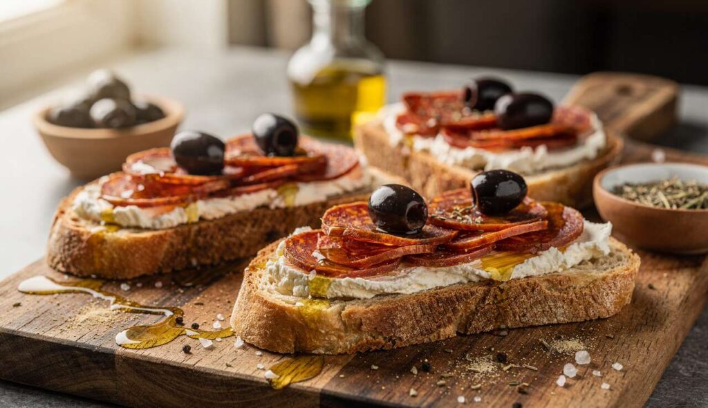 Recette tartine fromage frais olives chorizo
