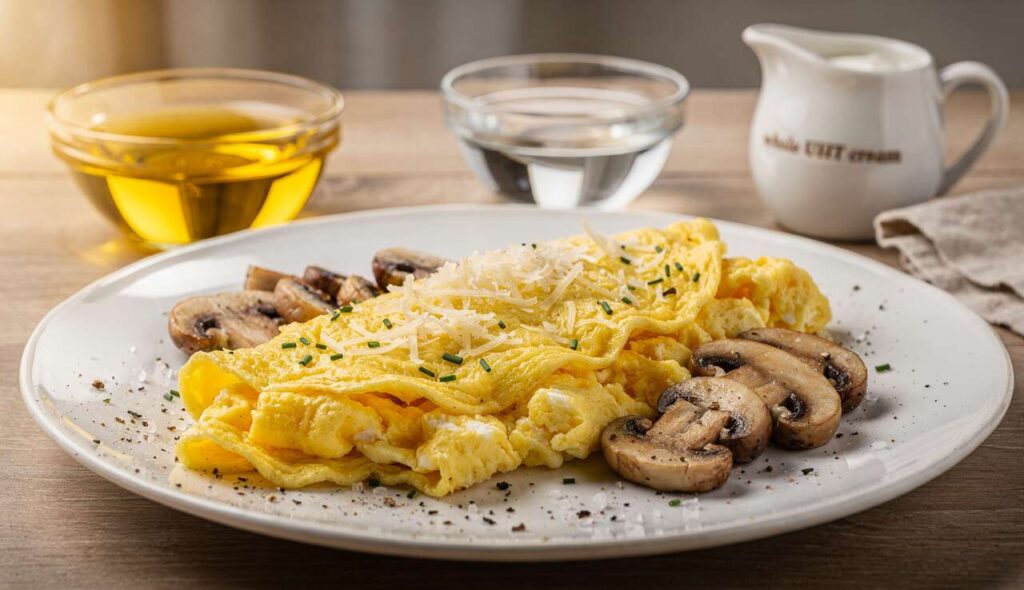 Recette délicieuse d'omelette aux œufs brouillés et fromage