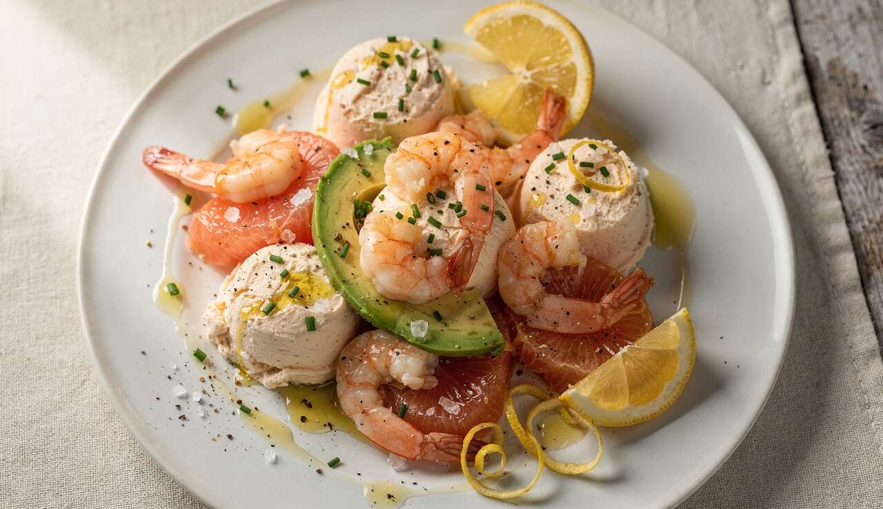 Fraîcheur de crevettes, pamplemousse et fromage au saumon : recette savoureuse