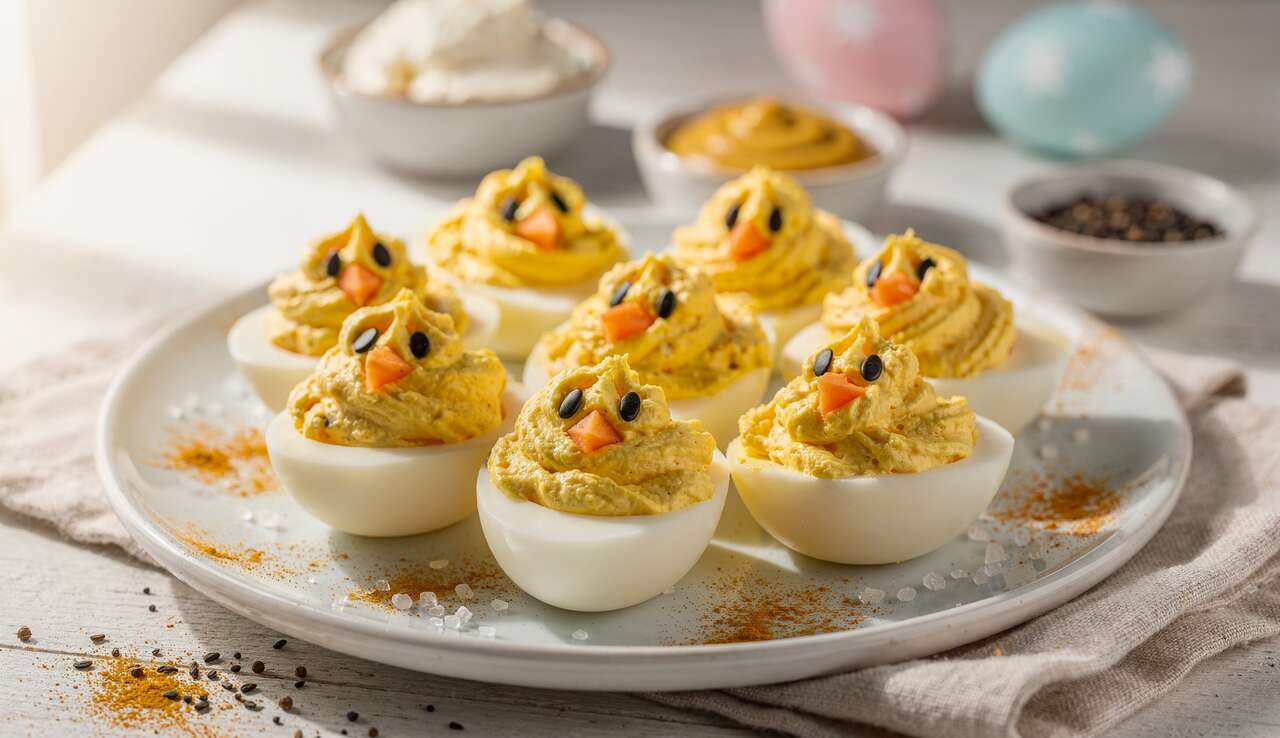 Poussins de Pâques : oeufs mimosa au fromage frais