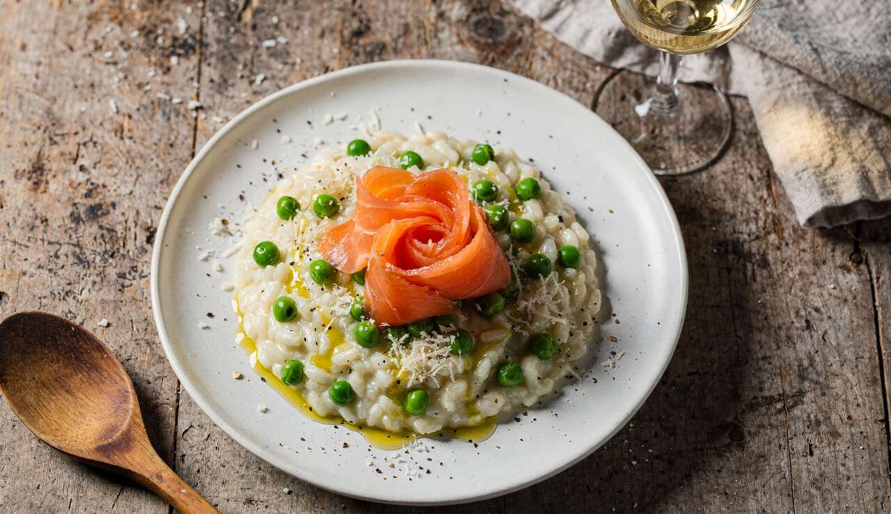Risotto léger aux petits pois et saumon fumé