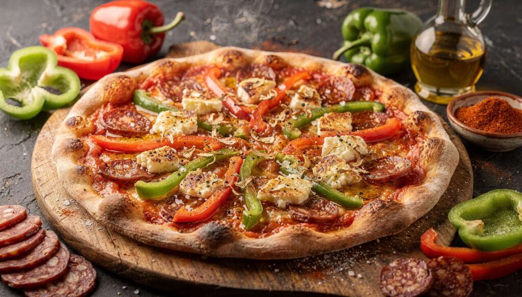 Pizza Basque aux Poivrons et Fromage de Brebis